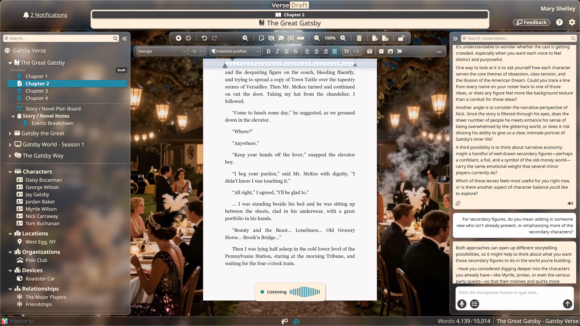 The status bar showing the Dictate and Transcribe voice controls.