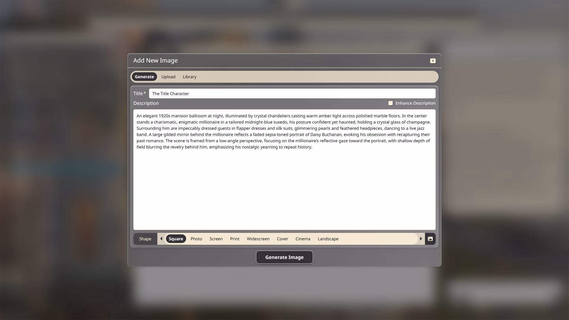 The Add New Image dialog showing a generation tab.